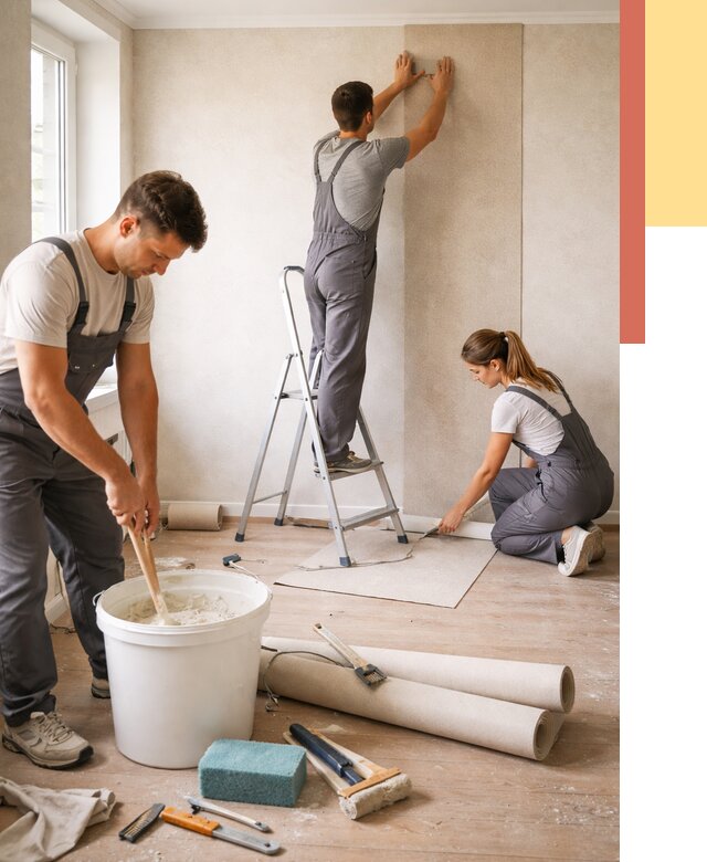 Оклейка стен обоями в Салавате от 3734 руб/м2 — быстро и недорого | ОТДЕЛОЧНИК-Слв