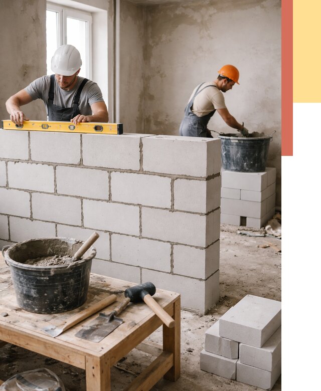 Кладка перегородок из газобетона в Салавате от 3414 руб. под ключ | ОТДЕЛОЧНИК-Слв