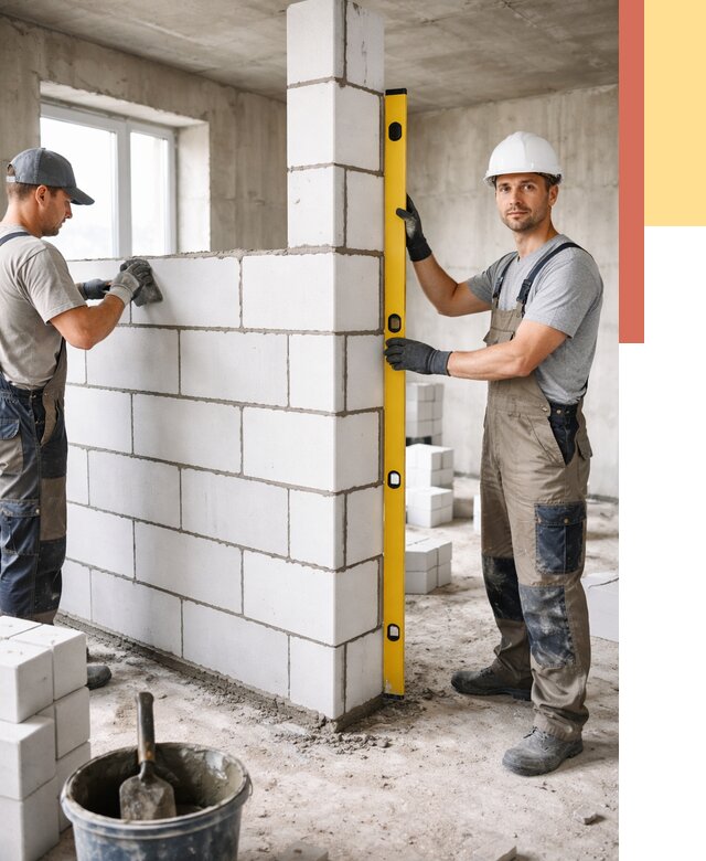 Кладка перегородок из пеноблока в Салавате от 1920 руб. под ключ | ОТДЕЛОЧНИК-Слв