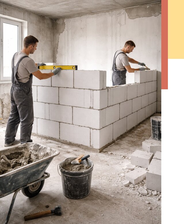 Кладка перегородок из ПГП в Салавате от 2667 руб./м2 — монтаж и возведение под ключ | ОТДЕЛОЧНИК-Слв