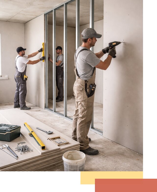 Однослойная перегородка из гипсокартона в Салавате под ключ, монтаж и отделка