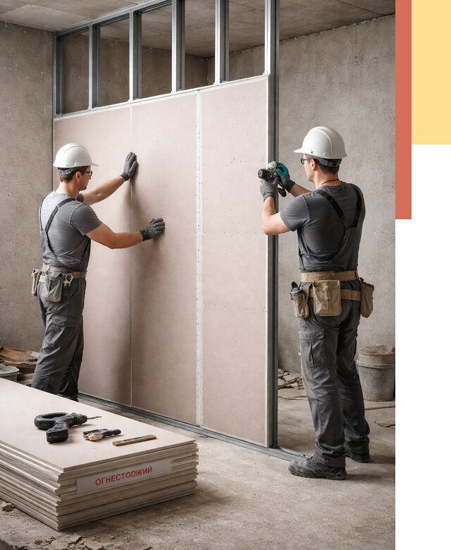 Перегородка из огнестойкого гипсокартона в Салавате от 1974 руб. под ключ | ОТДЕЛОЧНИК-Слв