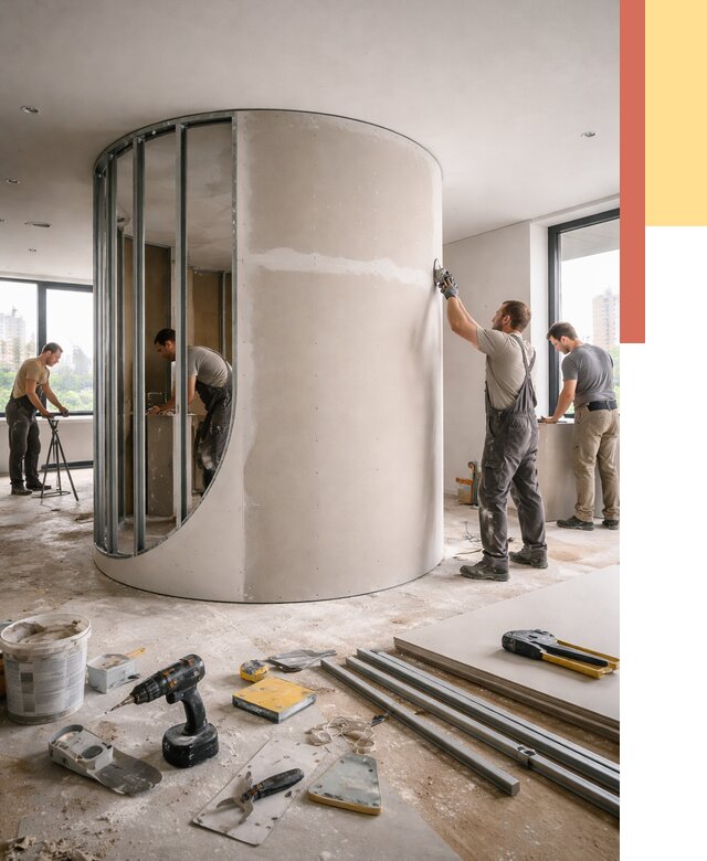 Радиусная перегородка из гипсокартона в Салавате от 3094 руб. под ключ | ОТДЕЛОЧНИК-Слв