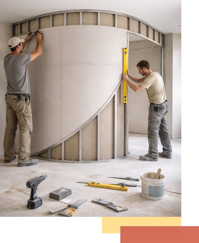 Радиусная перегородка из гипсокартона в Салавате под ключ