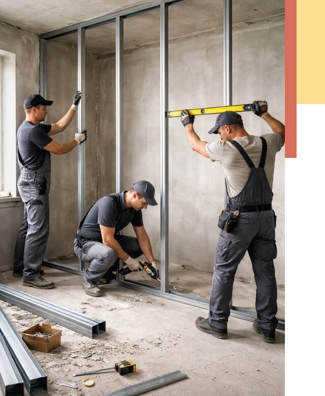 Монтаж каркаса перегородки из профиля в Салавате от 800 руб. | ОТДЕЛОЧНИК-Слв