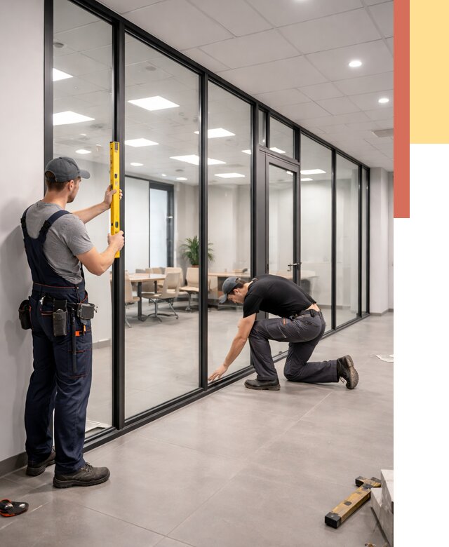 Каркасные стеклянные перегородки в Салавате под ключ от 9815 руб. | ОТДЕЛОЧНИК-Слв