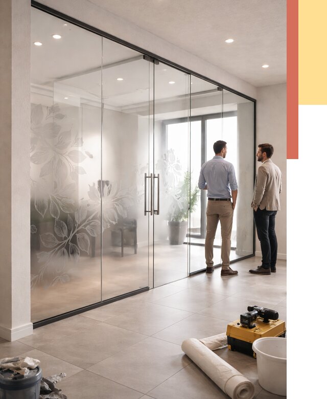 Стеклянные перегородки с рисунком в Салавате от 13336 руб. монтаж и нанесение | ОТДЕЛОЧНИК-Слв