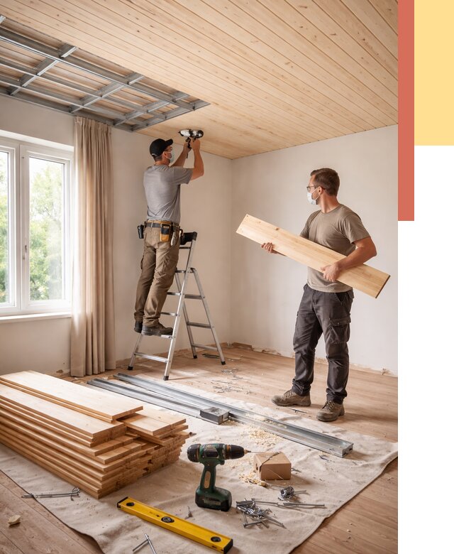 Монтаж потолка из вагонки в Салавате от 6935 руб. | Быстро и недорого — ОТДЕЛОЧНИК-Слв