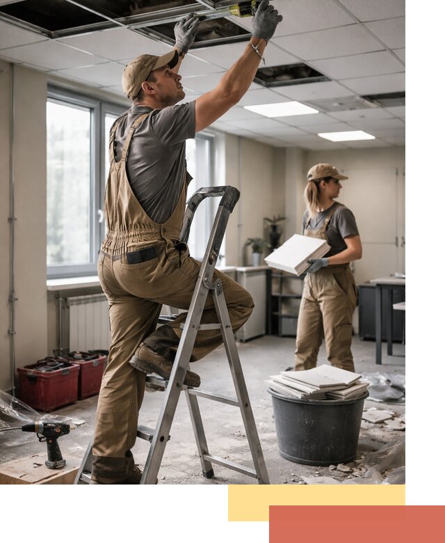 Ремонт потолка Армстронг и замена плит в Салавате