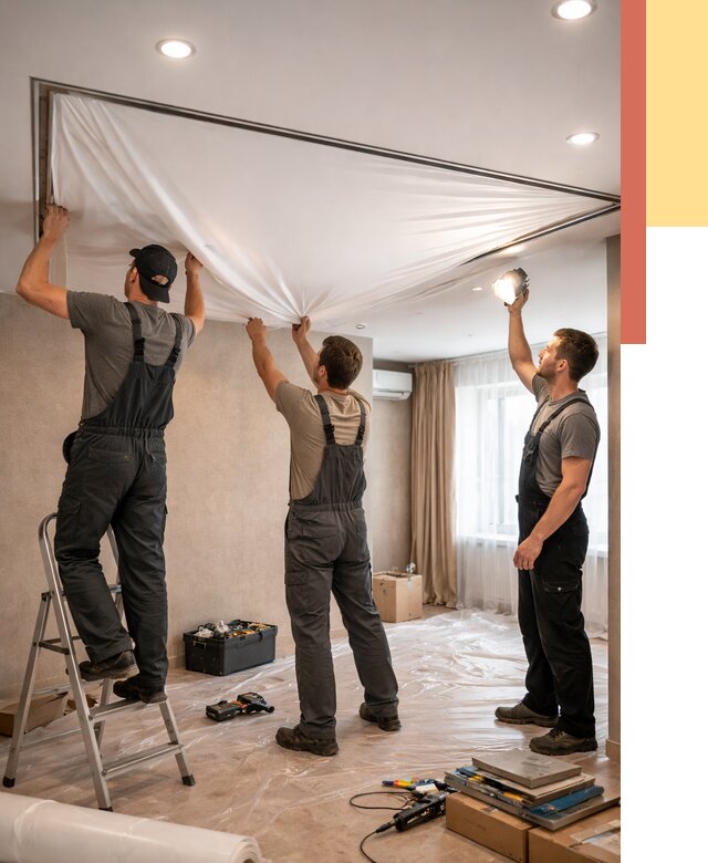 Монтаж ПВХ натяжного потолка в Салавате от 3734 руб. под ключ | ОТДЕЛОЧНИК-Слв