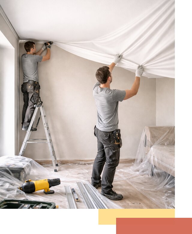 Монтаж тканевого натяжного потолка в Салавате недорого и быстро