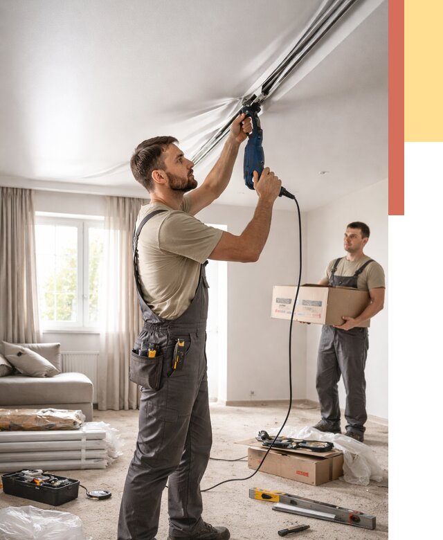 Монтаж сатинового натяжного потолка в Салавате от 3734 руб. | Быстро, недорого — ОТДЕЛОЧНИК-Слв