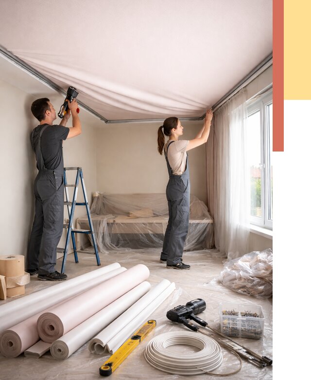 Монтаж цветного натяжного потолка в Салавате от 4481 руб/м² — быстро и недорого | ОТДЕЛОЧНИК-Слв