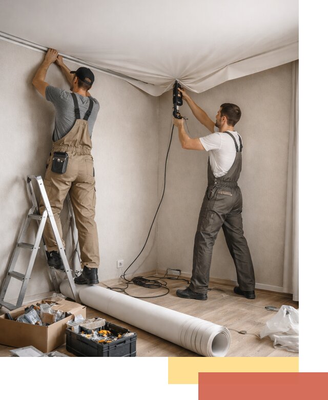 Монтаж цветного натяжного потолка в Салавате за один день