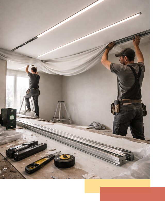 Монтаж натяжных потолков со световыми линиями в Салавате