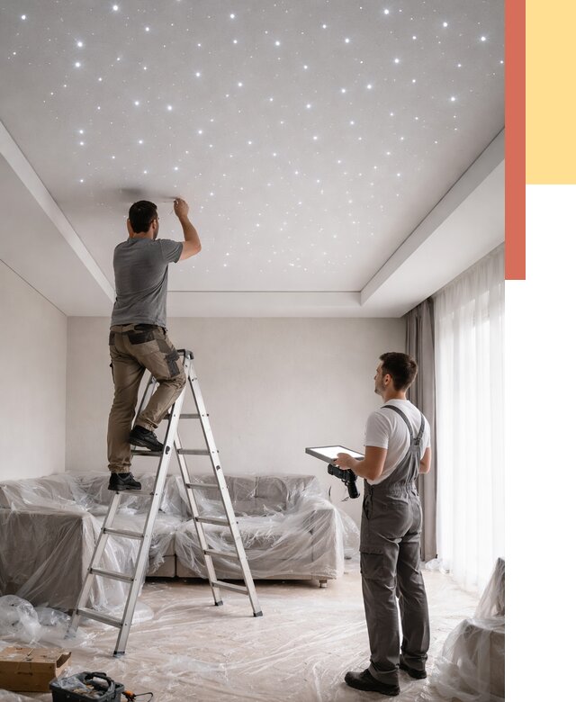 Монтаж натяжного потолка «звездное небо» в Салавате от 6935 руб. | ОТДЕЛОЧНИК-Слв