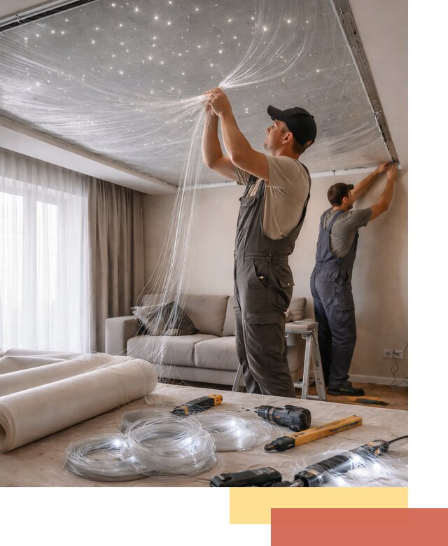 Монтаж натяжного потолка «Звездное небо» в Салавате