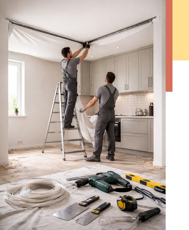 Установка натяжного потолка на кухне в Салавате от 2561 руб. | ОТДЕЛОЧНИК-Слв