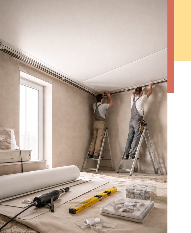 Монтаж натяжного потолка в спальне в Салавате от 4054 руб. под ключ | ОТДЕЛОЧНИК-Слв