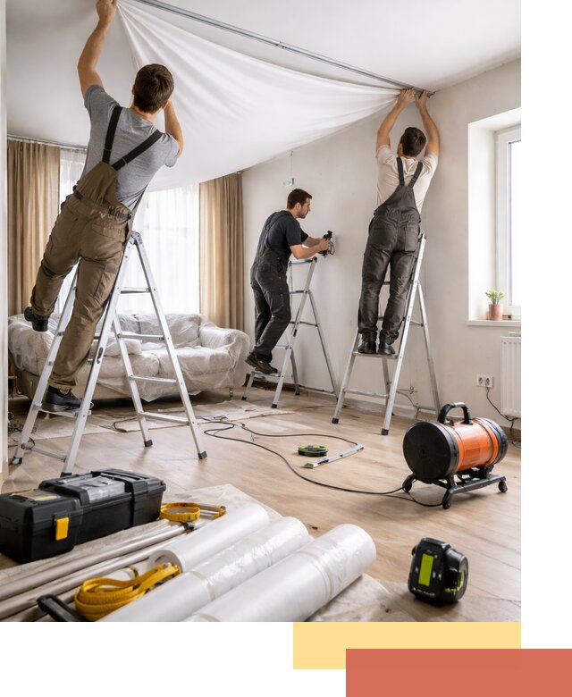 Монтаж натяжного потолка в гостиной в Салавате