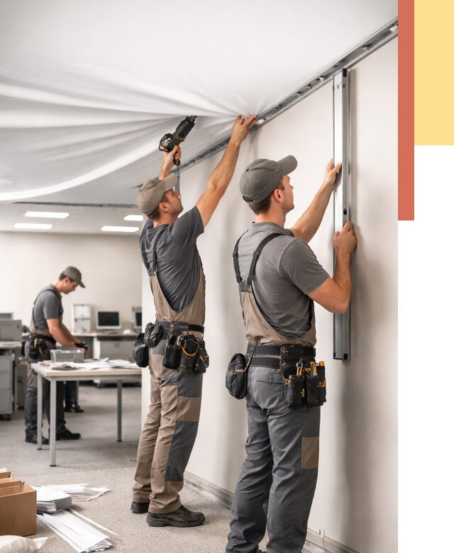 Монтаж натяжного потолка в офисе в Салавате от 480 руб/м² — быстро и недорого | ОТДЕЛОЧНИК-Слв