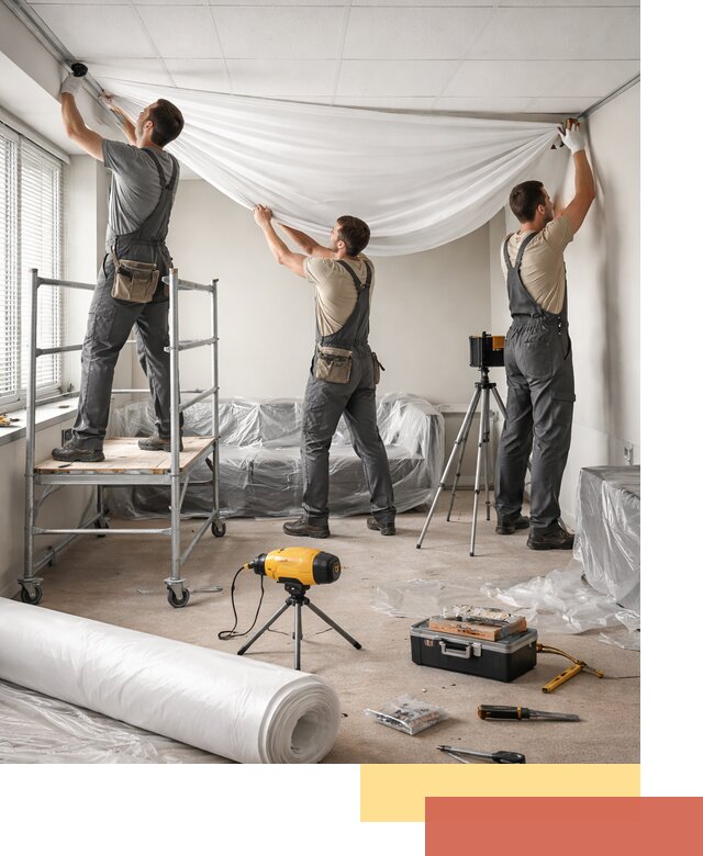 Монтаж натяжного потолка в офисе в Салавате