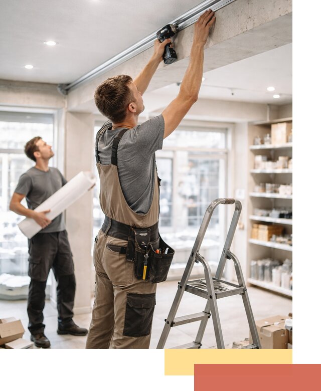 Монтаж натяжных потолков в магазине в Салавате