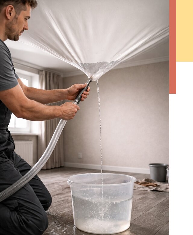 Слив воды с натяжного потолка в Салавате от 2667 руб. быстро и недорого | ОТДЕЛОЧНИК-Слв