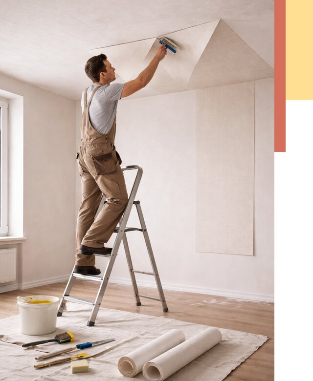 Поклейка обоев на потолок в Салавате от 4801 руб. быстро и недорого | ОТДЕЛОЧНИК-Слв